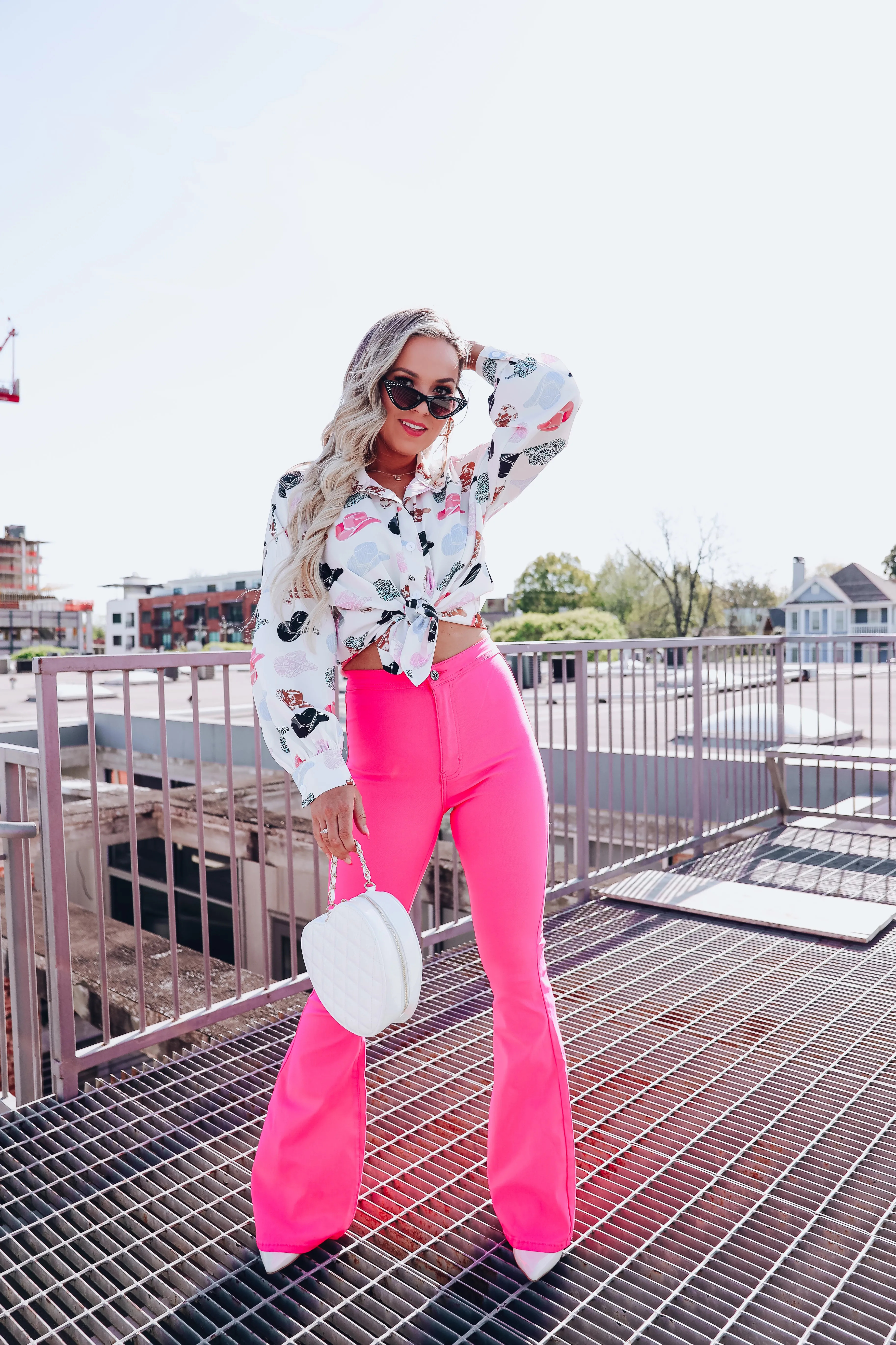 Memphis Cowboy Hat Printed Blouse - White