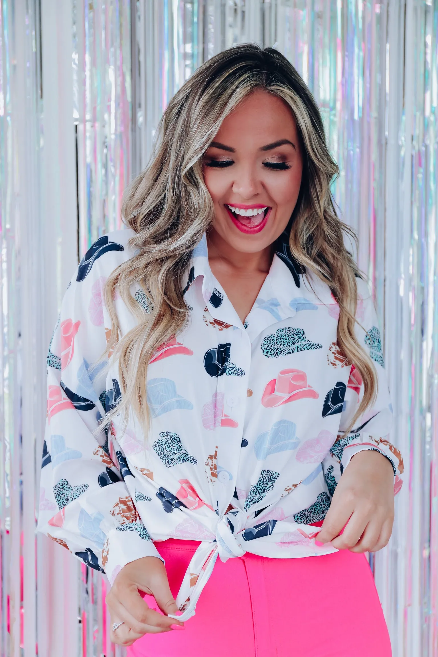 Memphis Cowboy Hat Printed Blouse - White