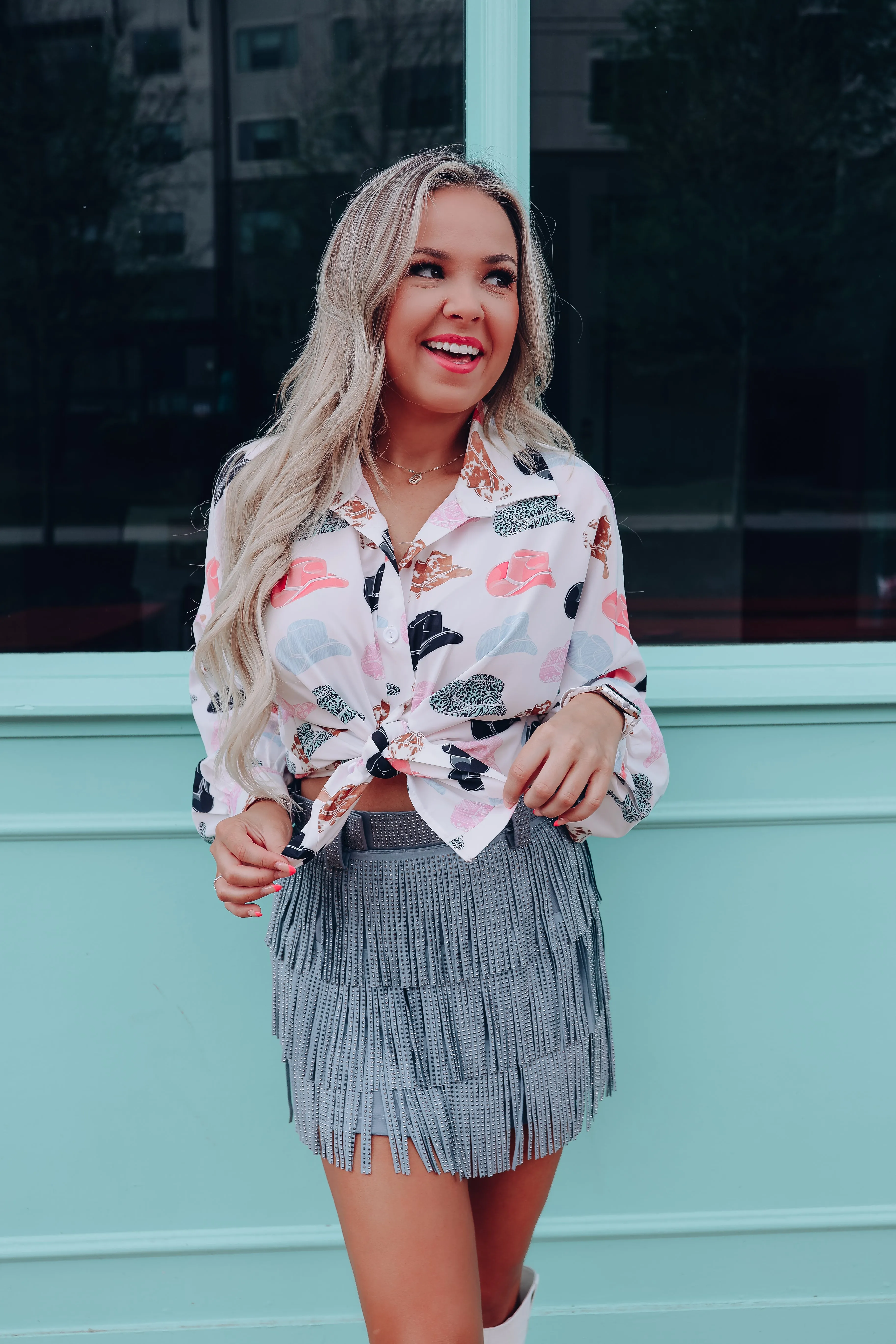 Memphis Cowboy Hat Printed Blouse - White