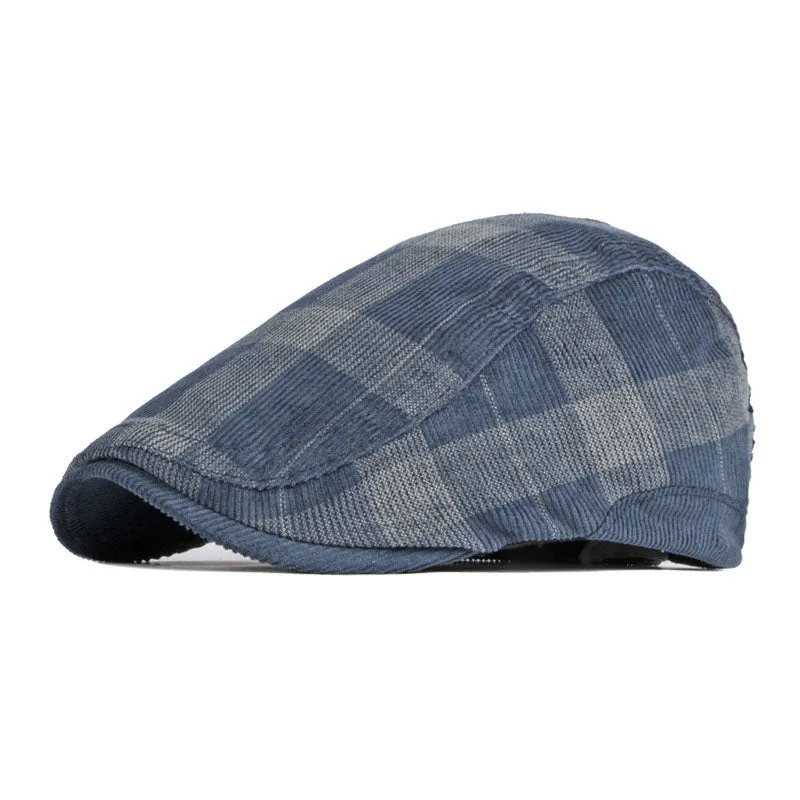 Men's Casual Check Corduroy Beret 20538138M