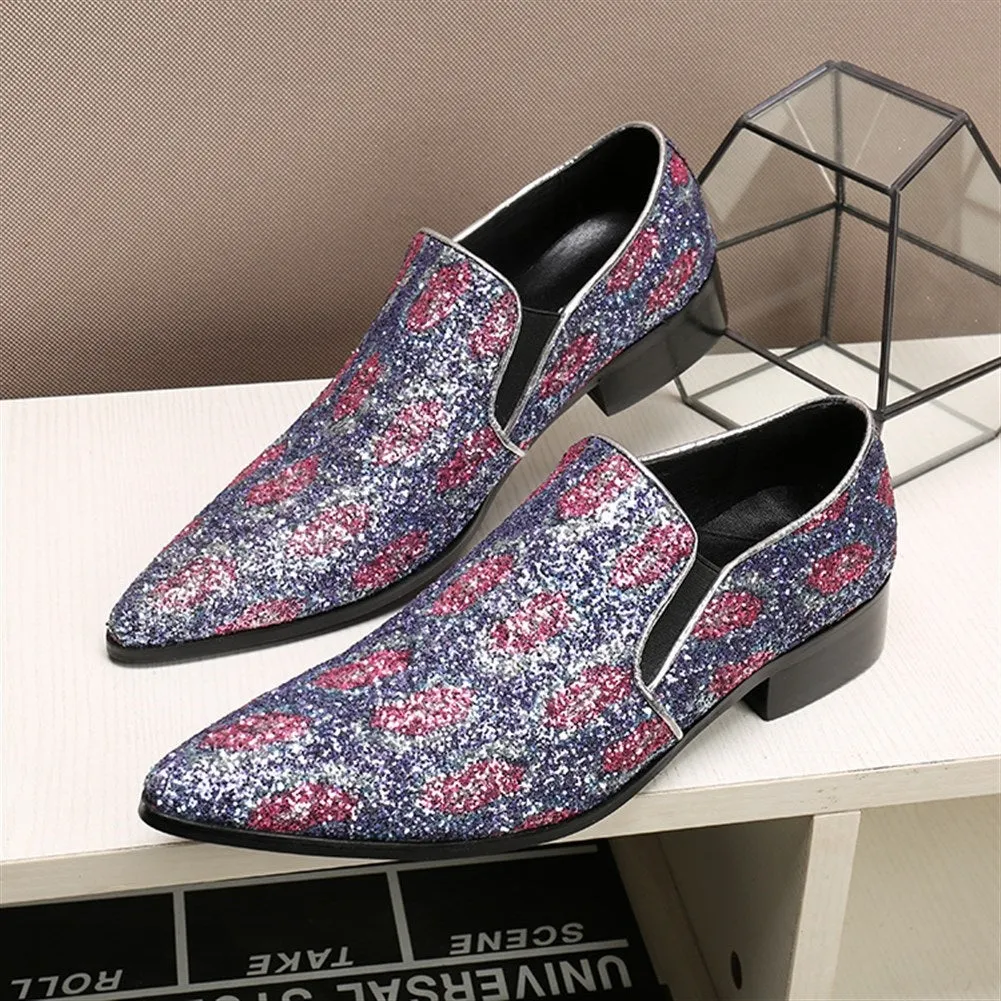 Mens Low Top Bling Slip on Pointed Oxford Shoes