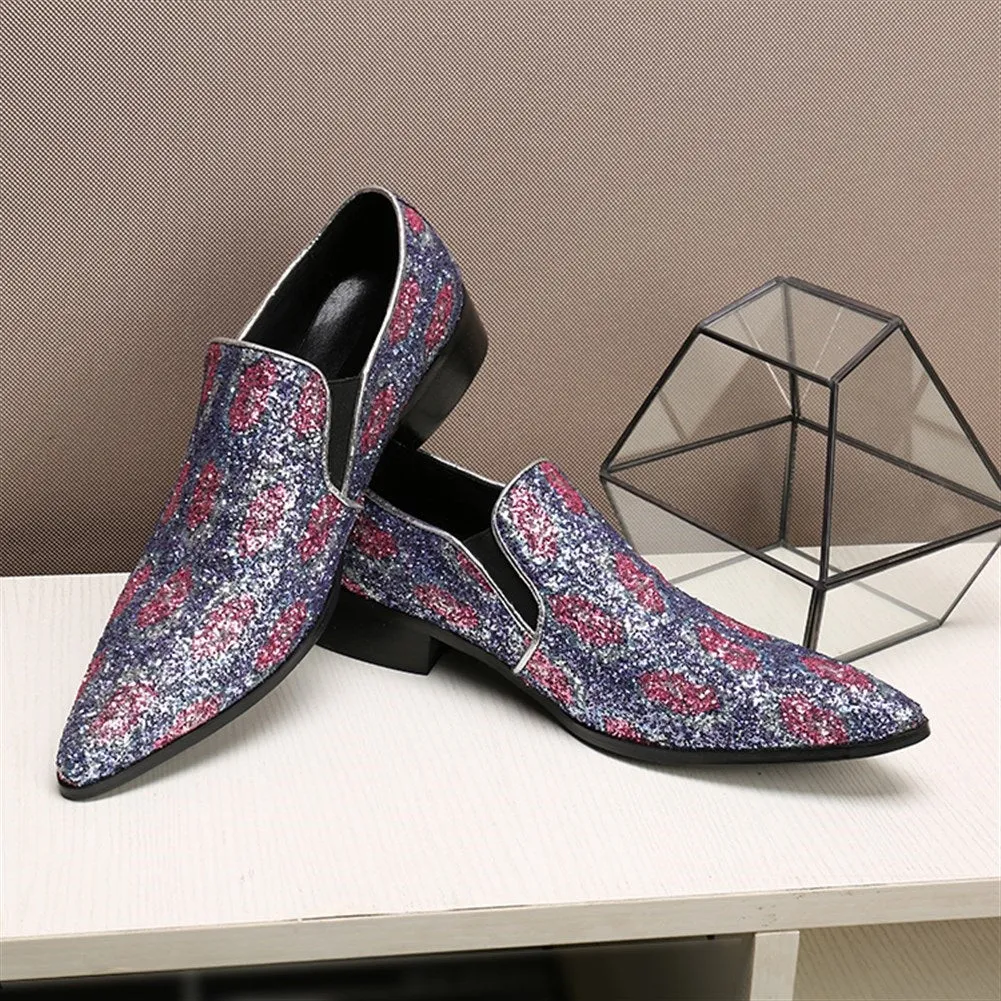 Mens Low Top Bling Slip on Pointed Oxford Shoes