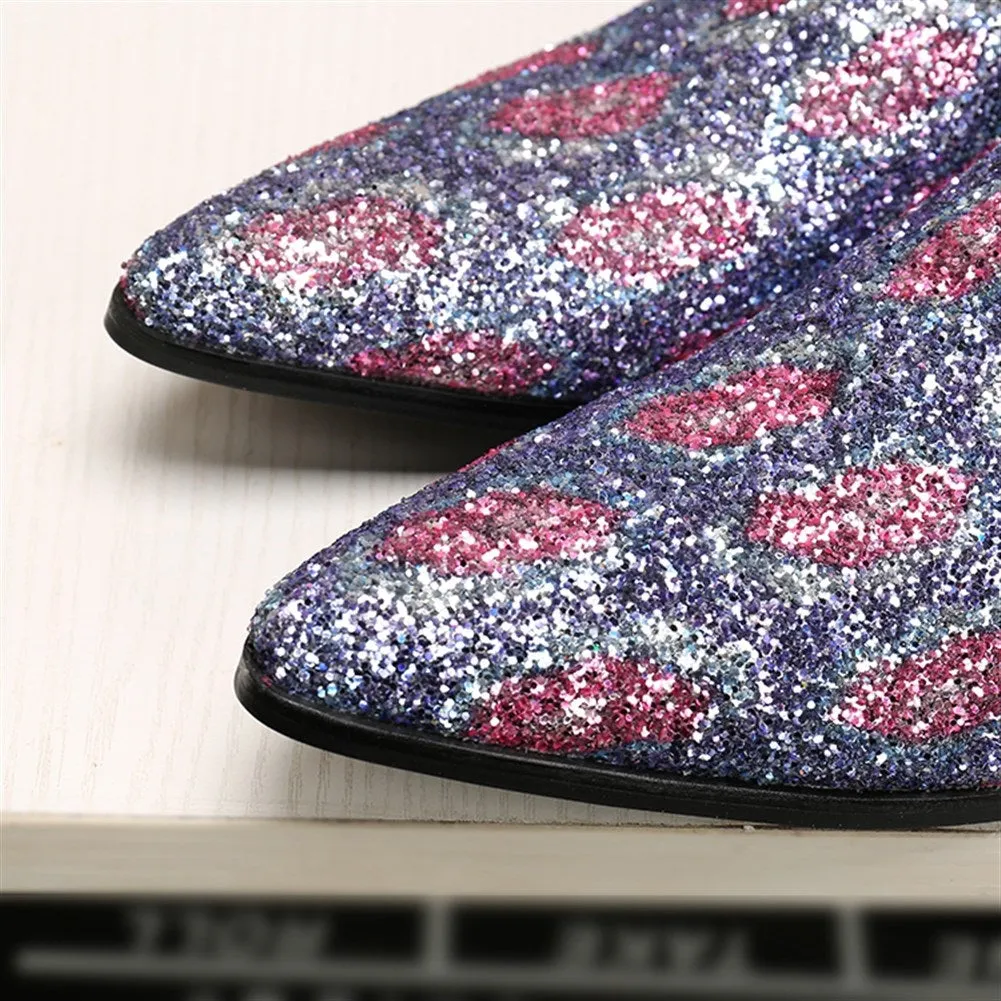 Mens Low Top Bling Slip on Pointed Oxford Shoes