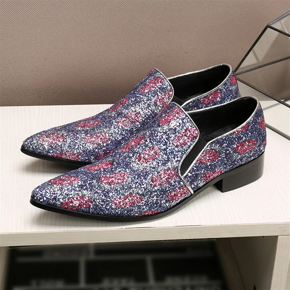 Mens Low Top Bling Slip on Pointed Oxford Shoes