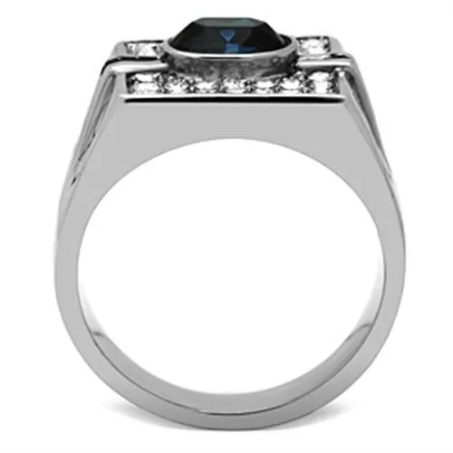 Mens Montana Blue Stainless Steel Synthetic Crystal Rings