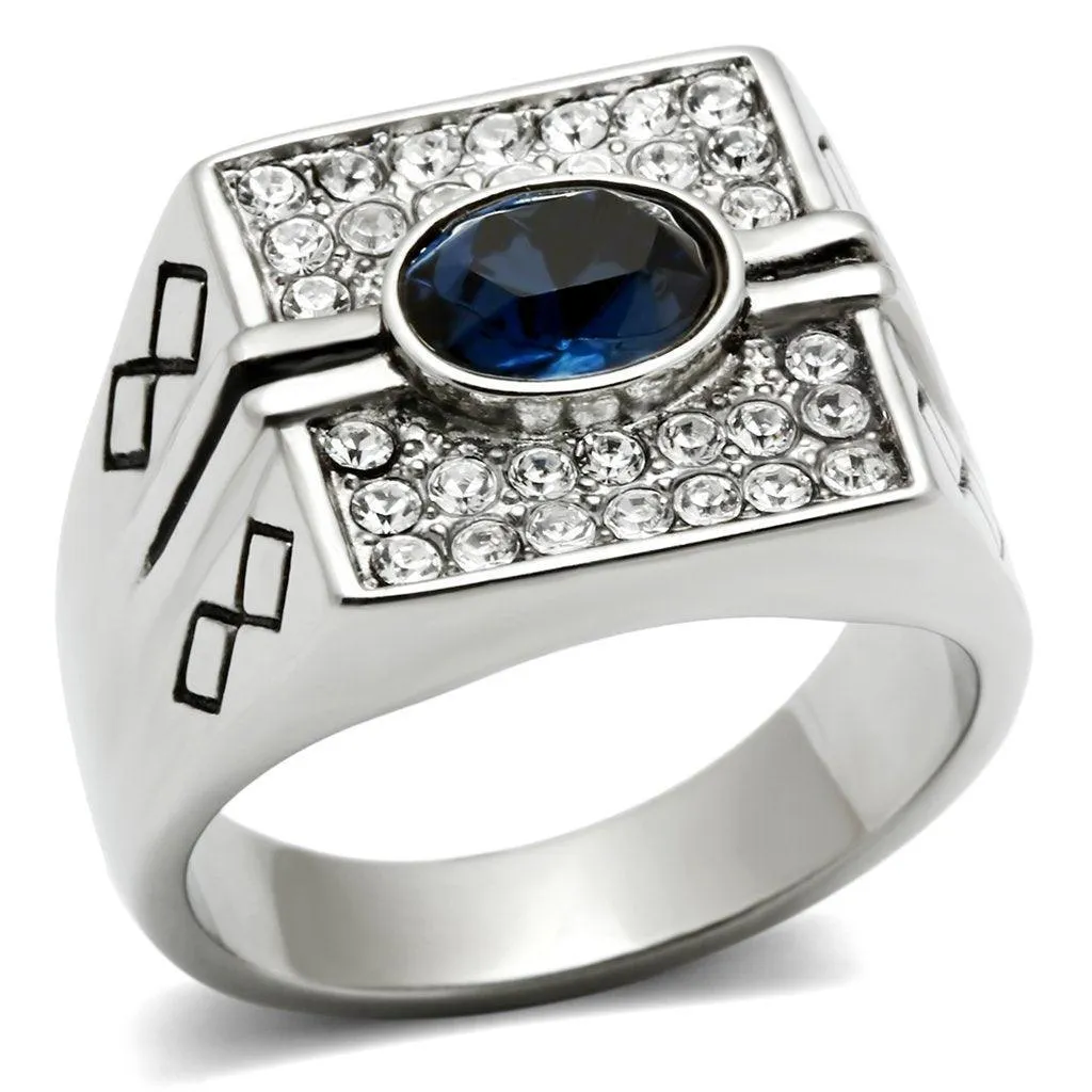 Mens Montana Blue Stainless Steel Synthetic Crystal Rings