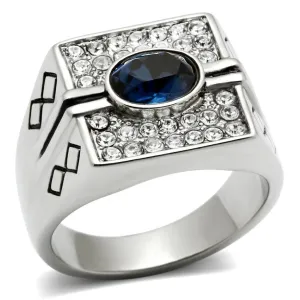 Mens Montana Blue Stainless Steel Synthetic Crystal Rings