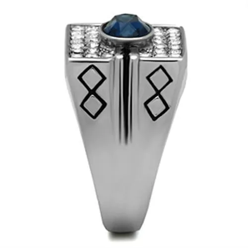 Mens Montana Blue Stainless Steel Synthetic Crystal Rings