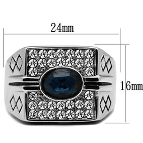 Mens Montana Blue Stainless Steel Synthetic Crystal Rings