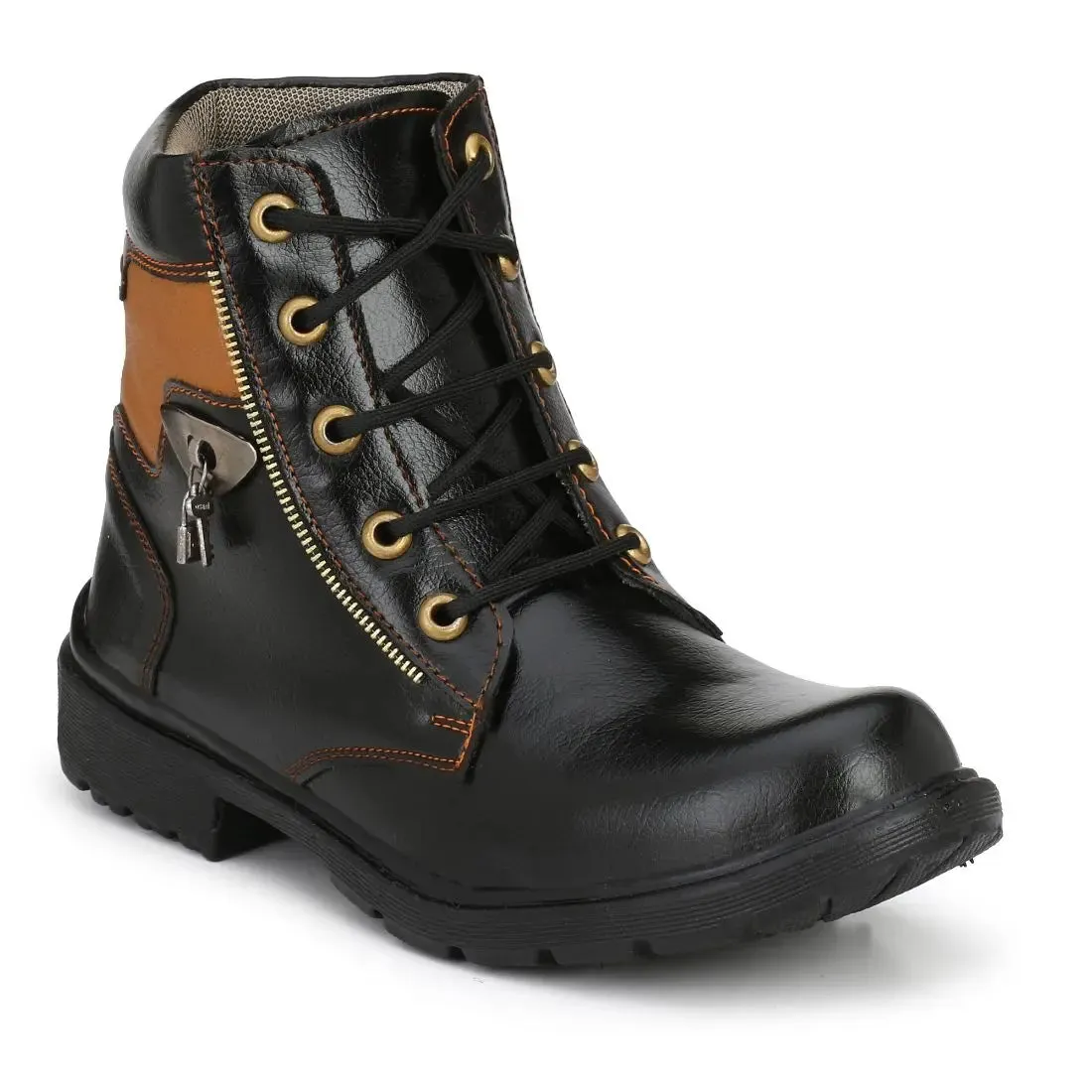 Men's Trendy Leatherette Long Boots in Black and Tan