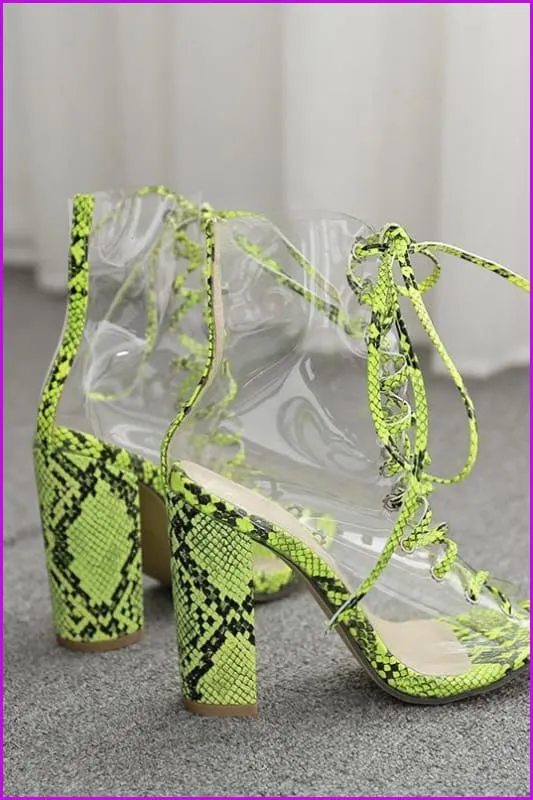 Neon Green Snake Pattern Boots F267