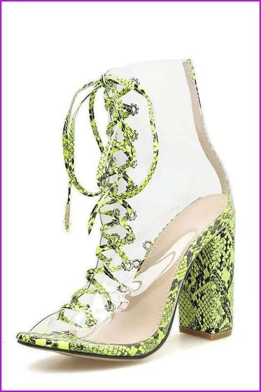 Neon Green Snake Pattern Boots F267