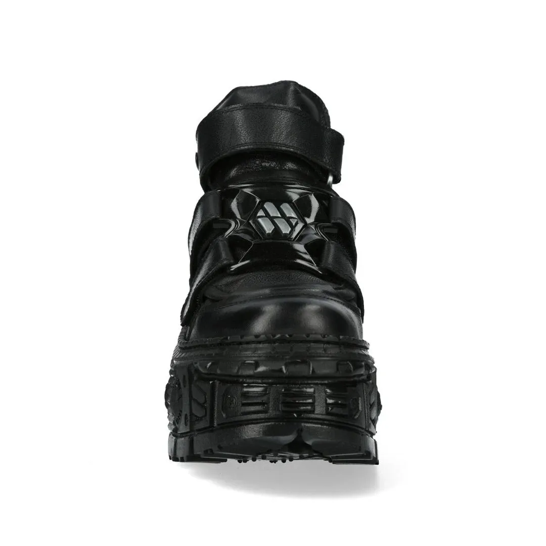 New Rock Boots Punk Rock WALL285-S2 Metallic Black Leather Gothic Boots