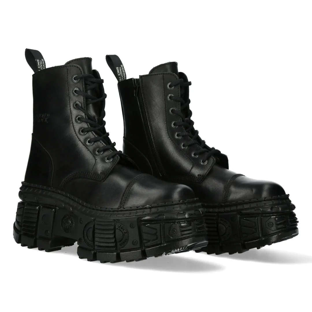New Rock Boots Punk WALL083C-S5 Unisex Metallic Black Leather Platform Gothic EMO
