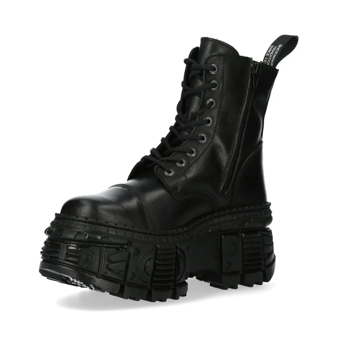 New Rock Boots Punk WALL083C-S5 Unisex Metallic Black Leather Platform Gothic EMO