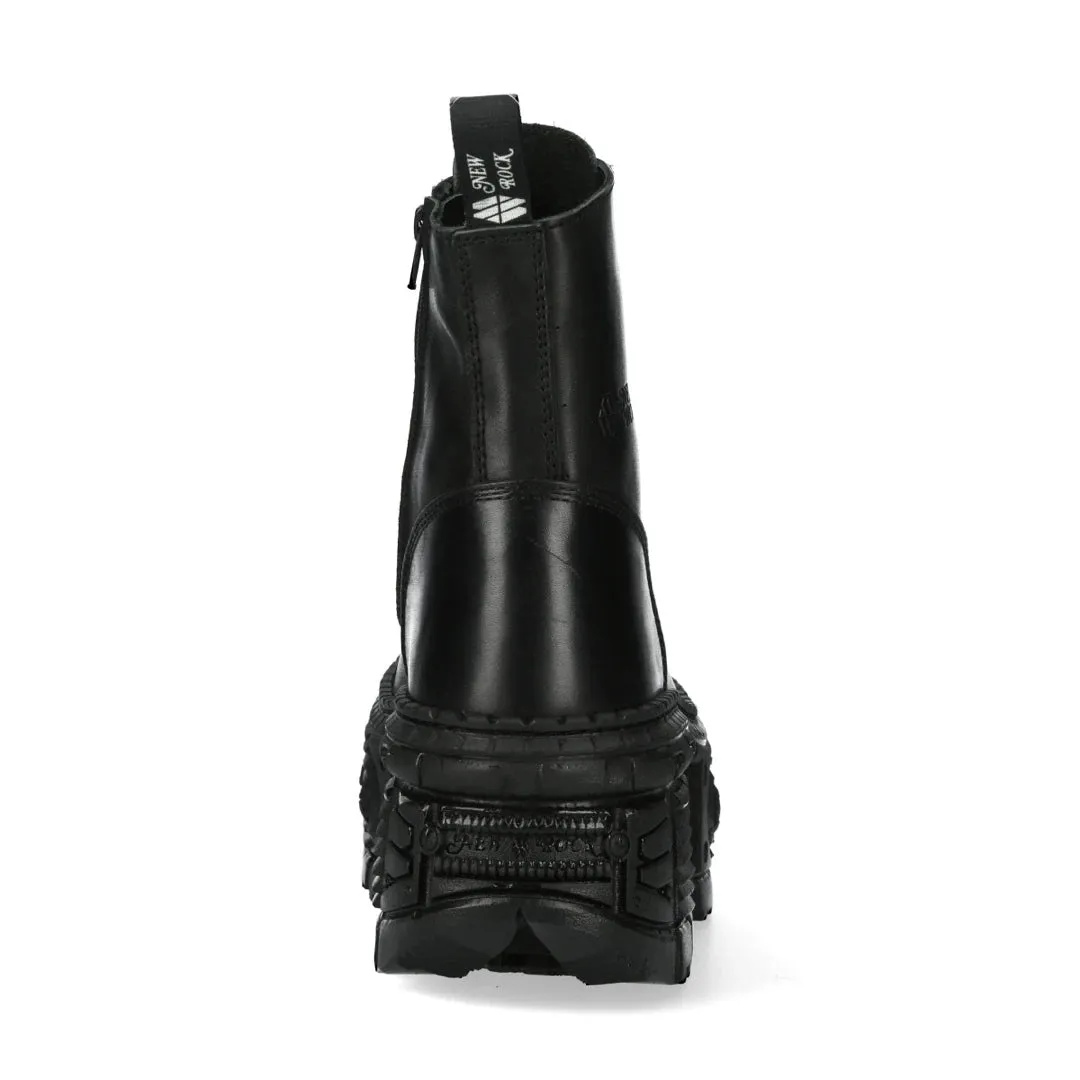 New Rock Boots Punk WALL083C-S5 Unisex Metallic Black Leather Platform Gothic EMO