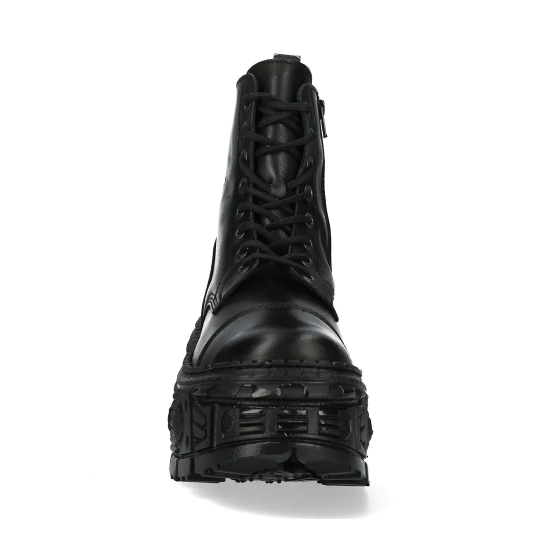 New Rock Boots Punk WALL083C-S5 Unisex Metallic Black Leather Platform Gothic EMO