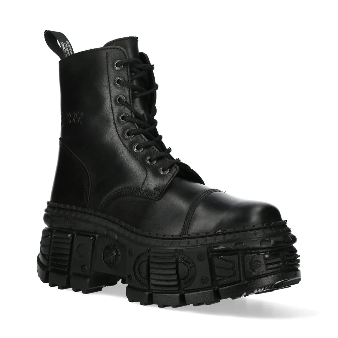 New Rock Boots Punk WALL083C-S5 Unisex Metallic Black Leather Platform Gothic EMO