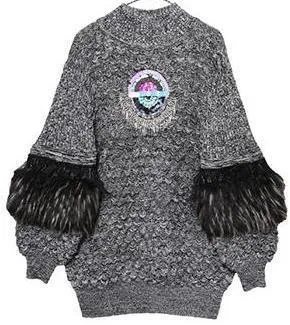 Ostrich Feather Sequin Embellished Knit Sweater