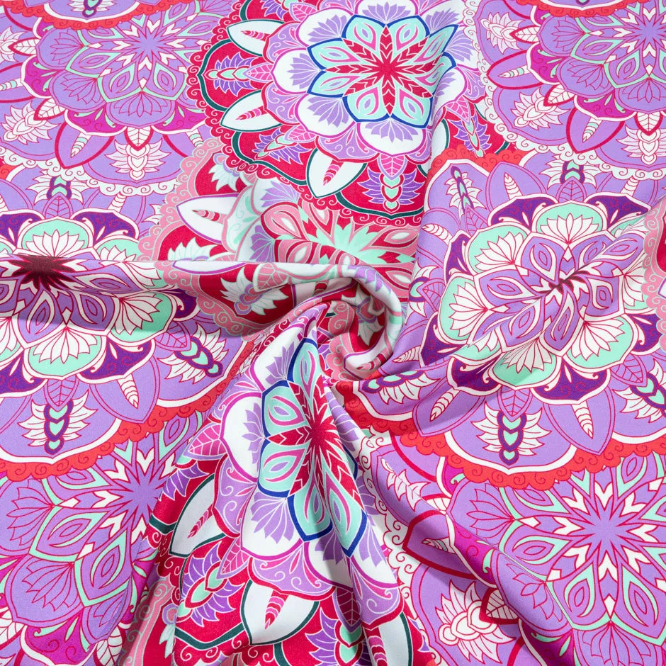 Pink & Lilac Geometric Floral Printed Silk Crêpe (A 1.10m Piece)