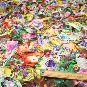 Printed Rayon Design-59 Purple Jewelry & Pink Rose on Gold