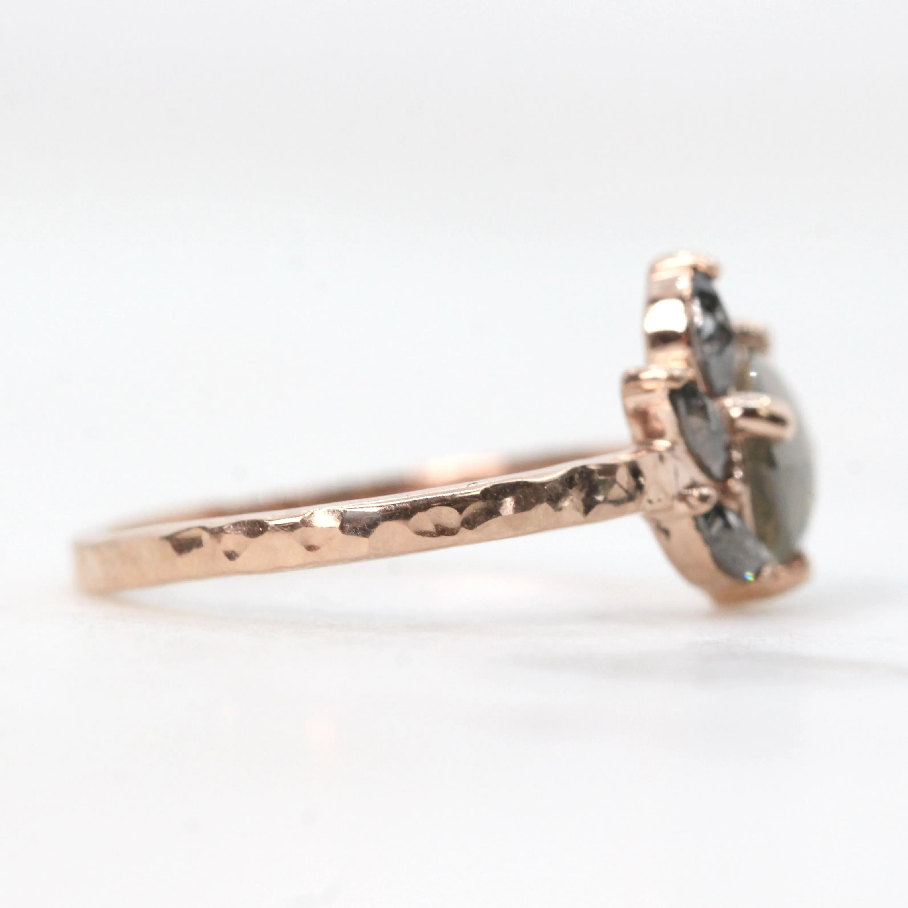 Project: Custom Alyssa Ring with a 1  Carat Misty Gray Pear Salt and Pepper Diamond and Black Accent Diamonds in 14k