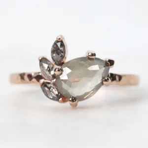 Project: Custom Alyssa Ring with a 1  Carat Misty Gray Pear Salt and Pepper Diamond and Black Accent Diamonds in 14k