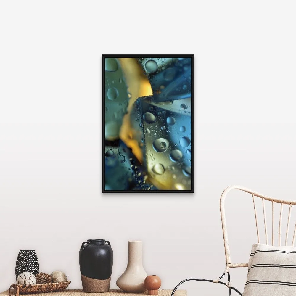 "Close-up of water droplets on ice" Black Float Frame Canvas Art