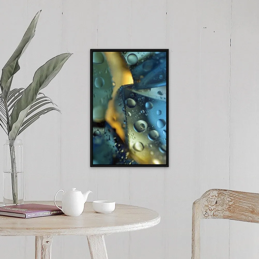"Close-up of water droplets on ice" Black Float Frame Canvas Art
