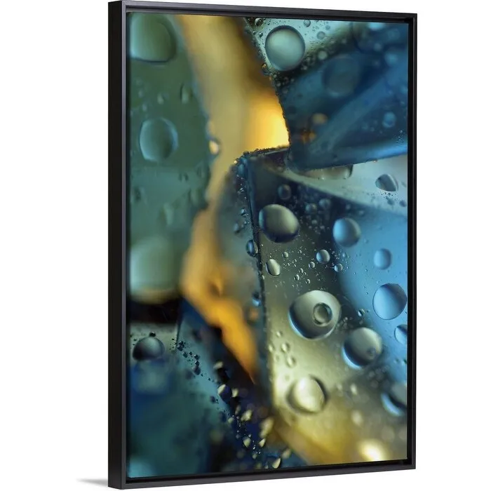 "Close-up of water droplets on ice" Black Float Frame Canvas Art