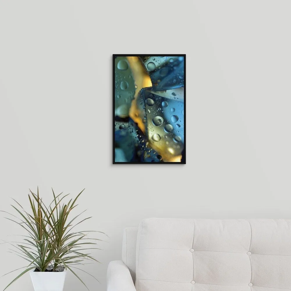 "Close-up of water droplets on ice" Black Float Frame Canvas Art