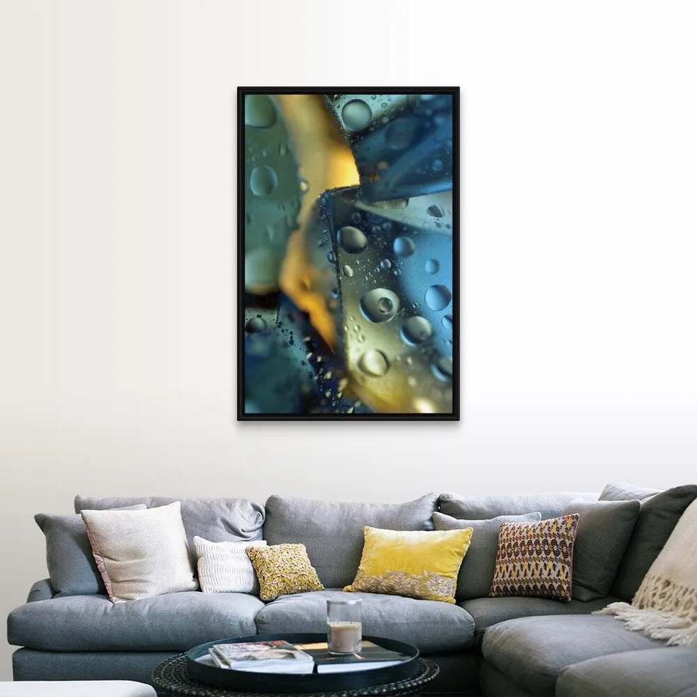 "Close-up of water droplets on ice" Black Float Frame Canvas Art