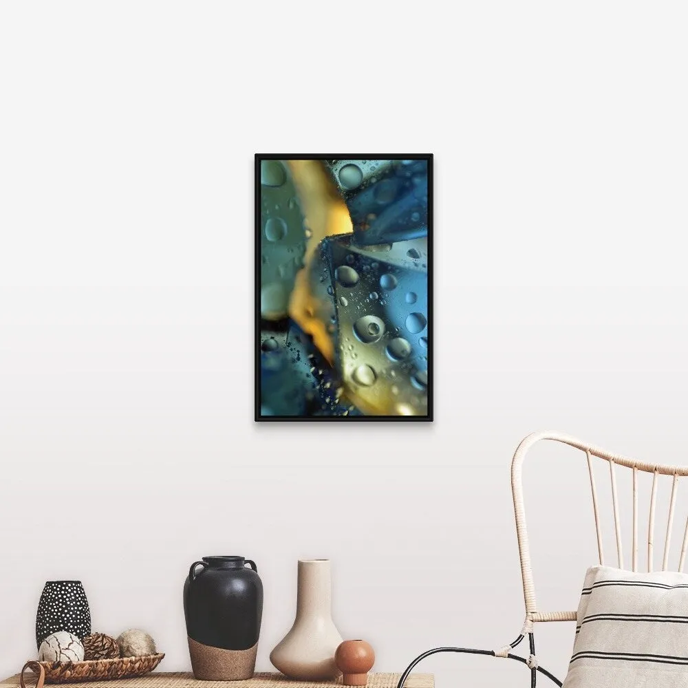 "Close-up of water droplets on ice" Black Float Frame Canvas Art