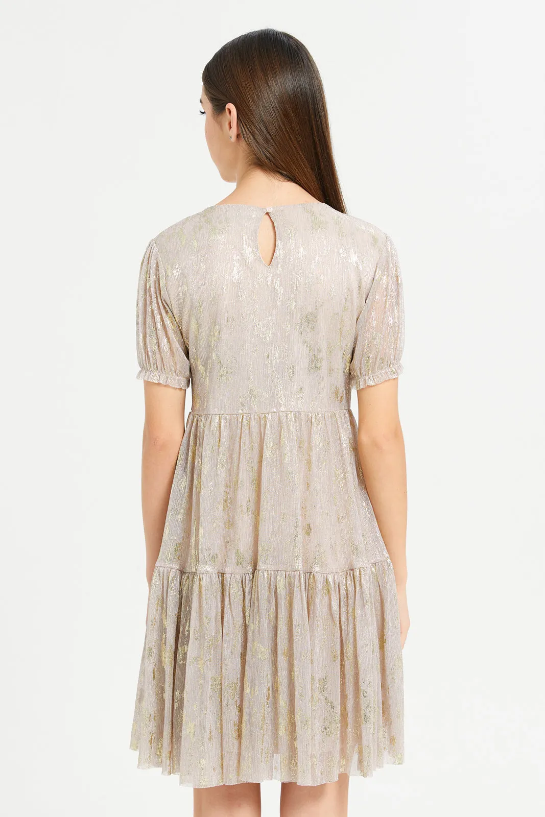 Senior Girls Pink And Gold Embellished Dress