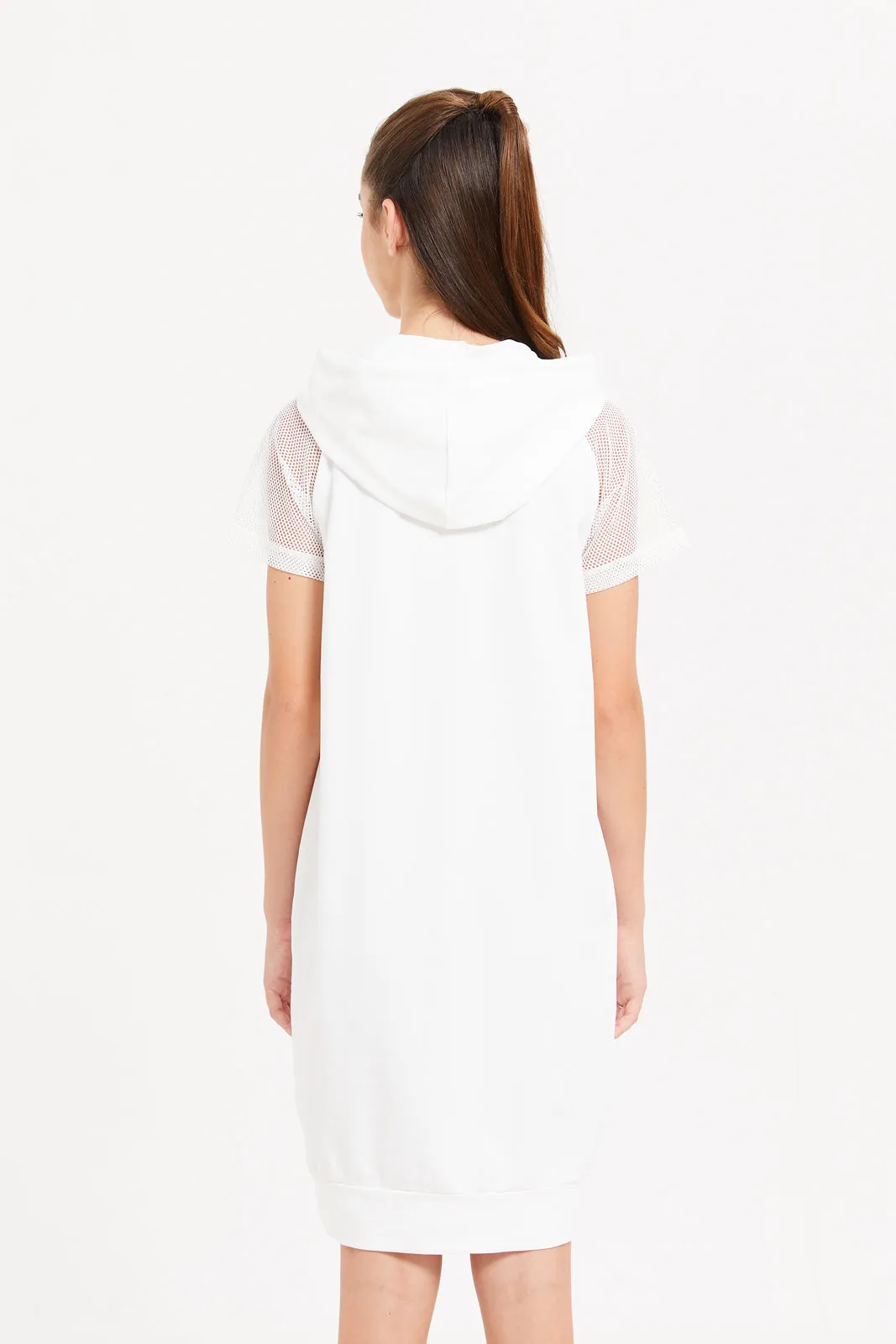 Senior Girls White Hooded Dress