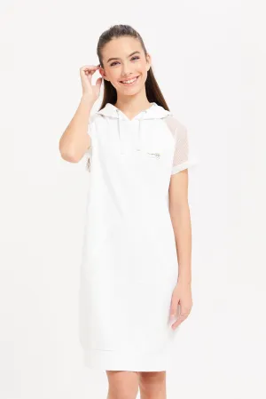 Senior Girls White Hooded Dress