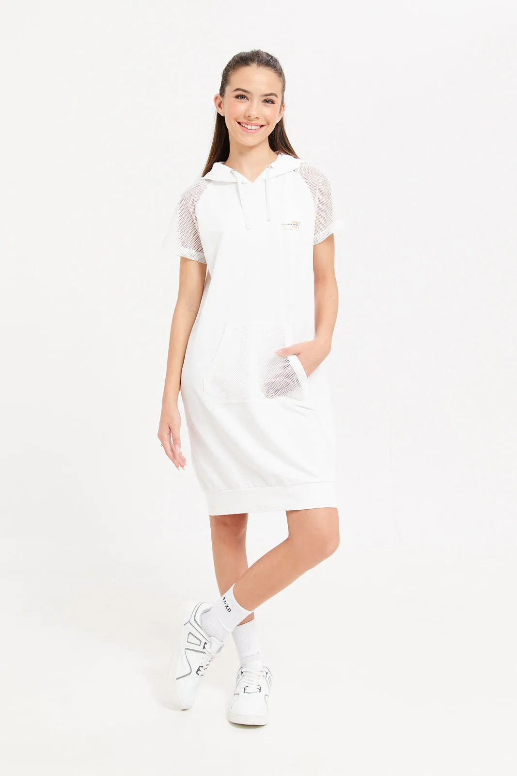 Senior Girls White Hooded Dress