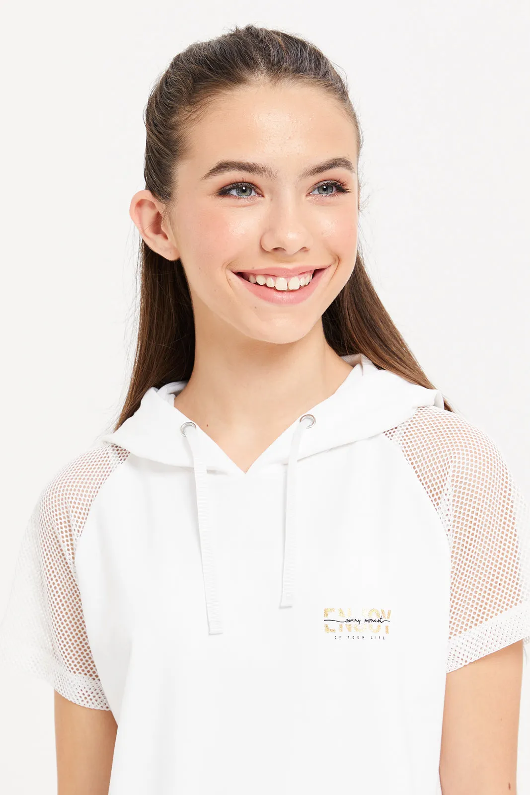 Senior Girls White Hooded Dress