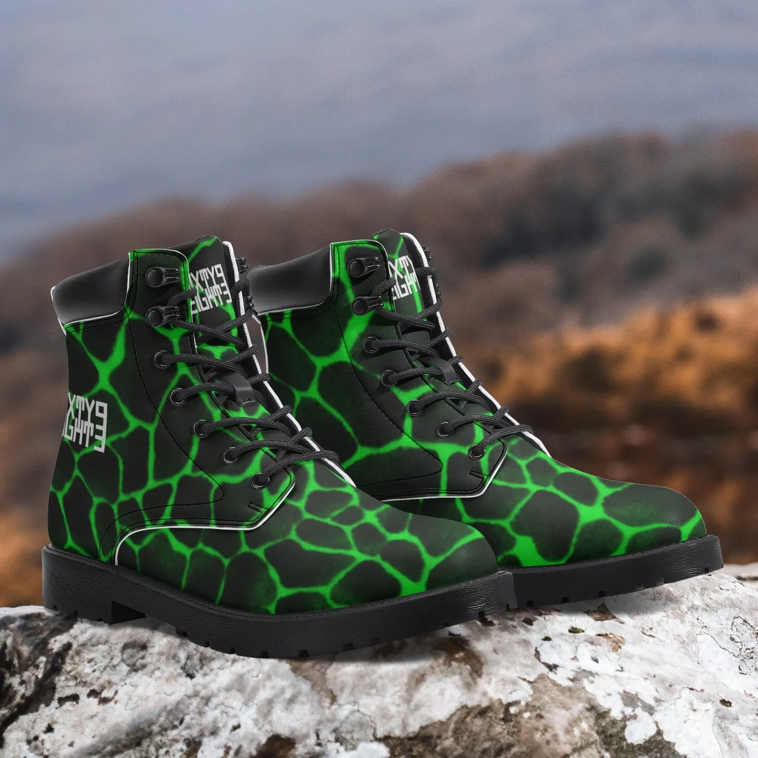 Sixty Eight 93 Logo White Boa Black Lime Leather Boots