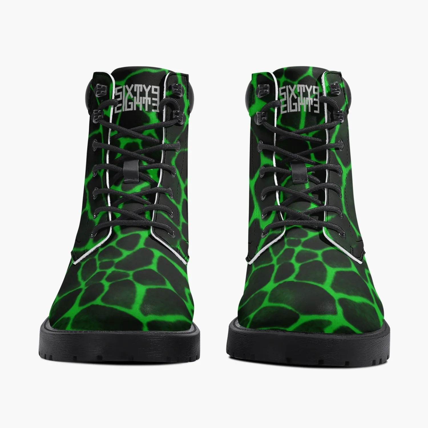 Sixty Eight 93 Logo White Boa Black Lime Leather Boots