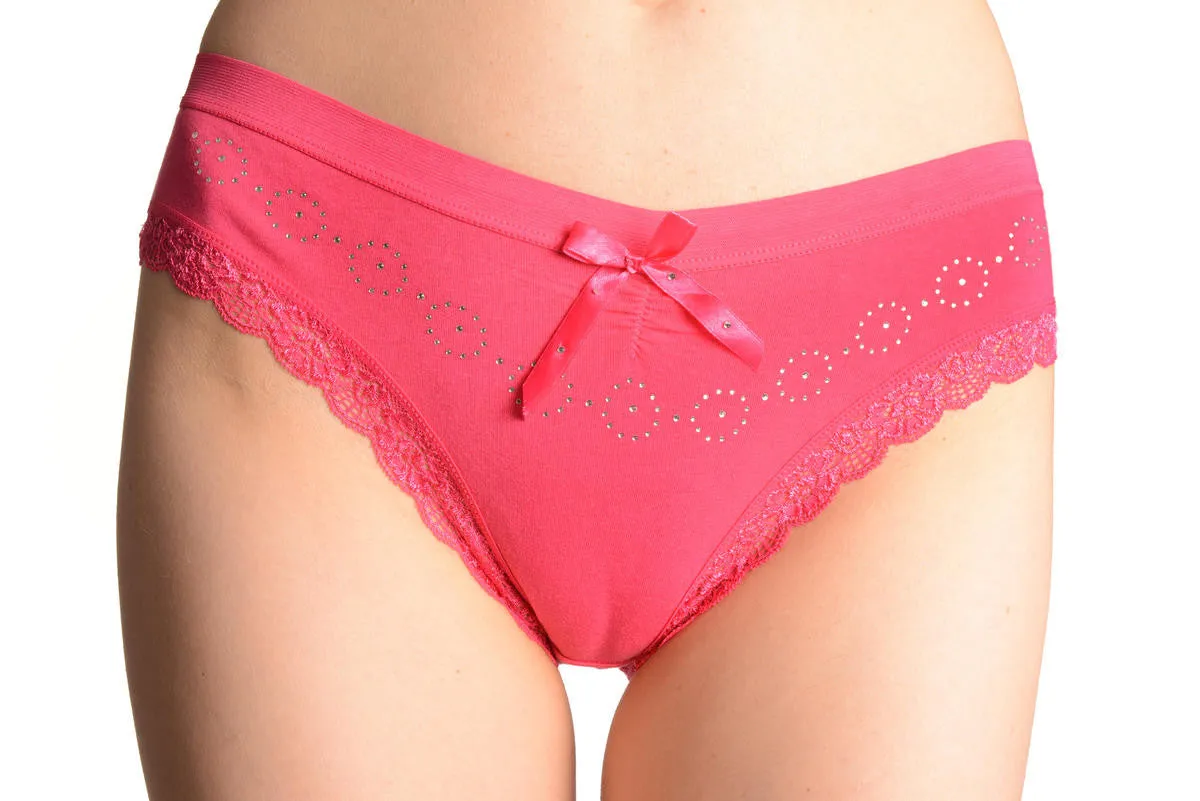 Soft Cotton With Crystal Circles Pink High Leg Brazilian