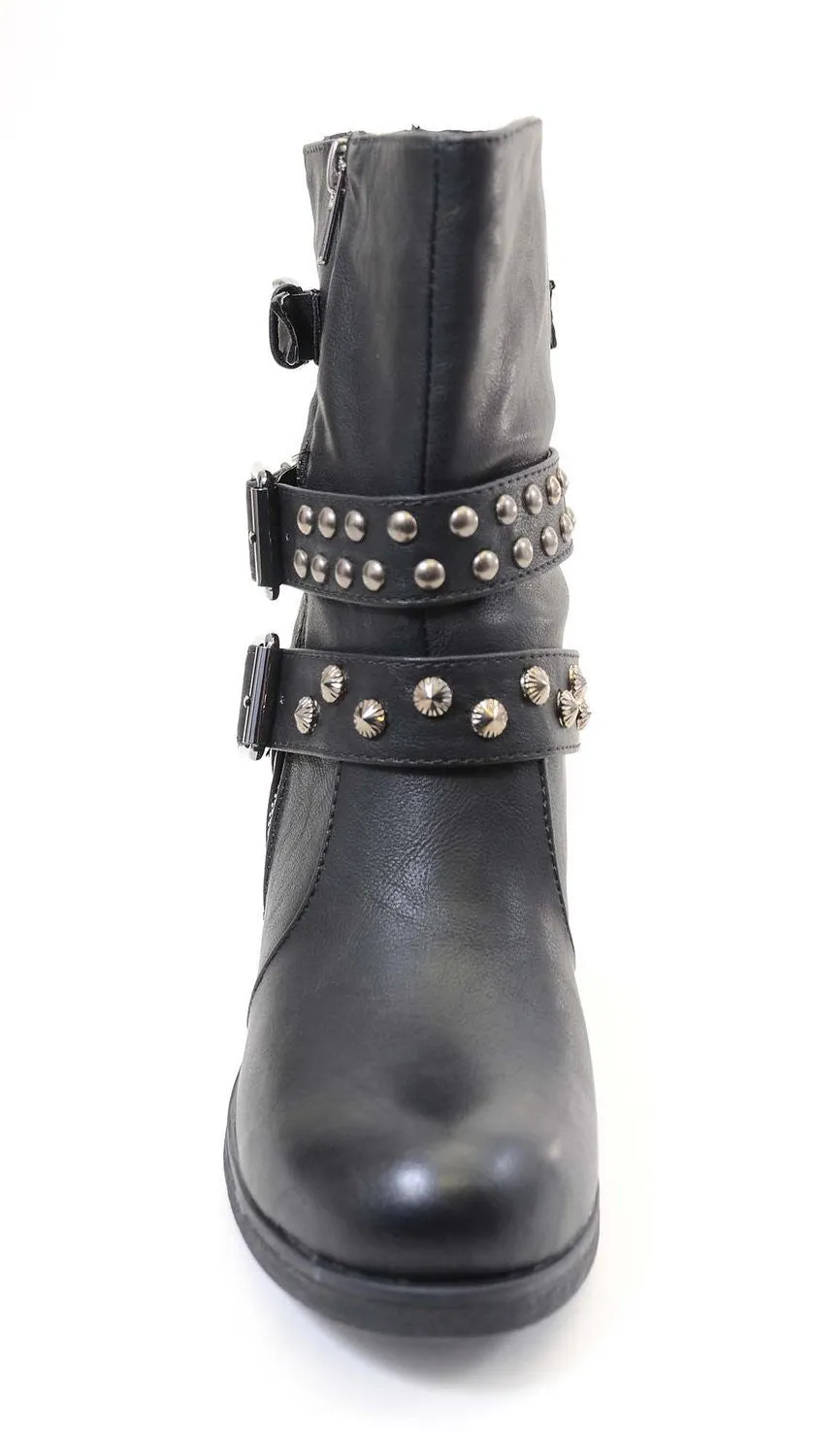 Studded Buckle Zipper Combat Military Women's Vegan Boots