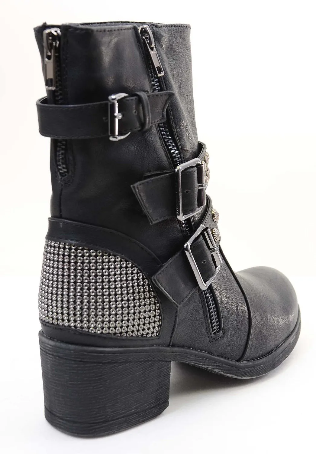 Studded Buckle Zipper Combat Military Women's Vegan Boots