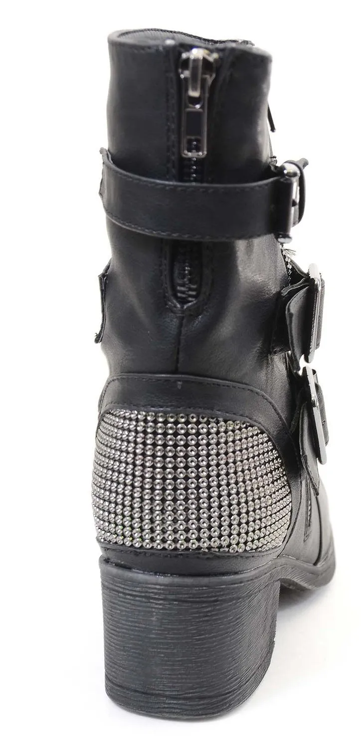 Studded Buckle Zipper Combat Military Women's Vegan Boots