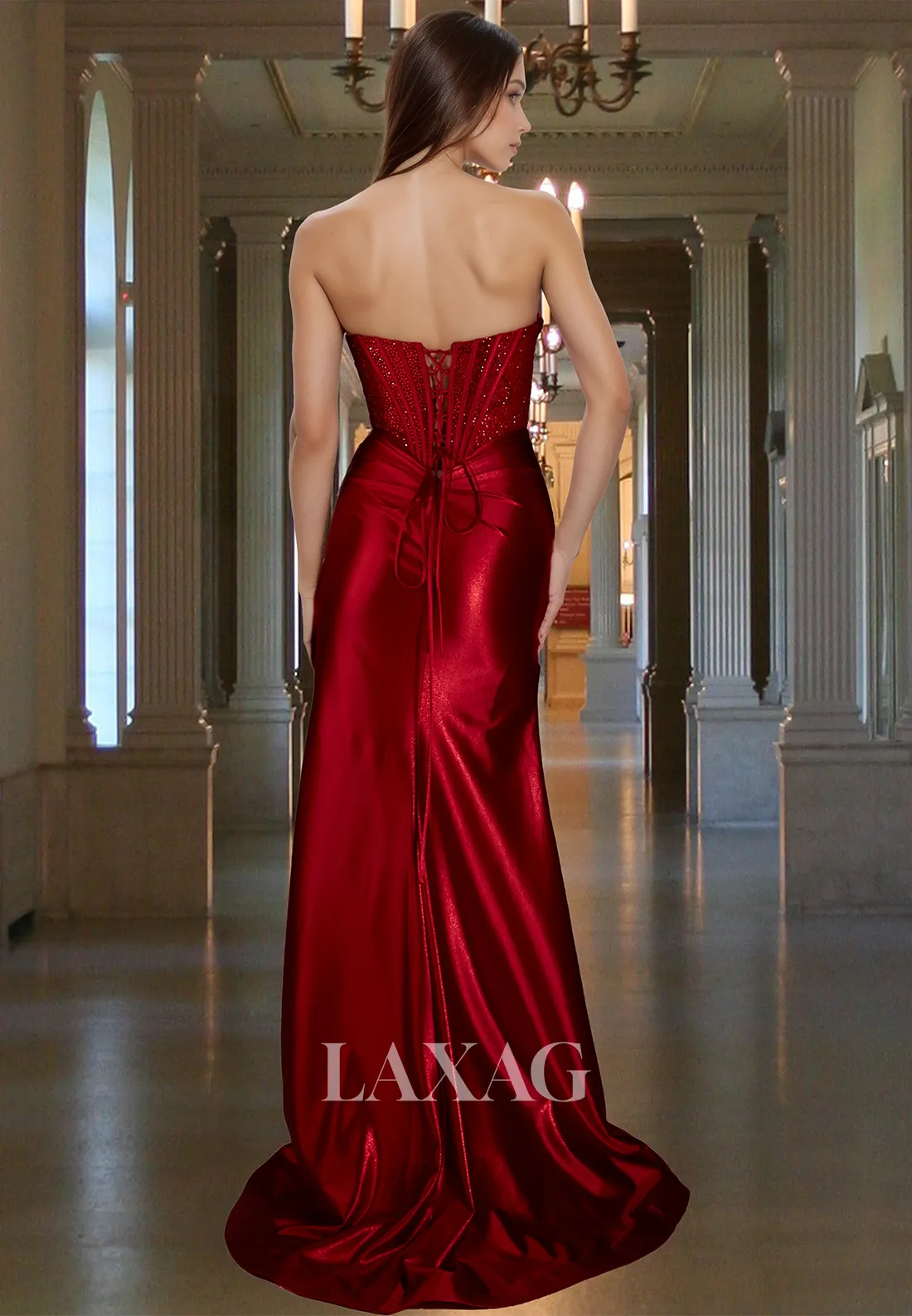 Sweetheart Off-Shoulder Sleeveless Pleated Mermaid Prom Dress Beaded High Slit Party Gowns