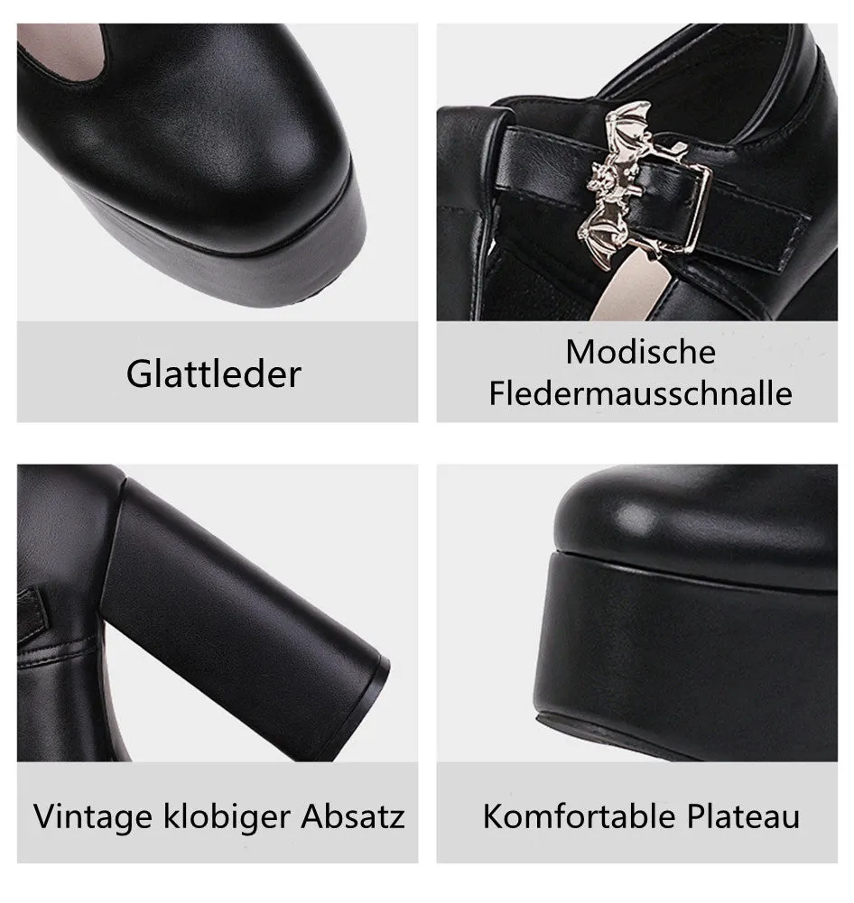 T-strap Buckle Patent Leather Block Chunky High Heels Platform Pumps