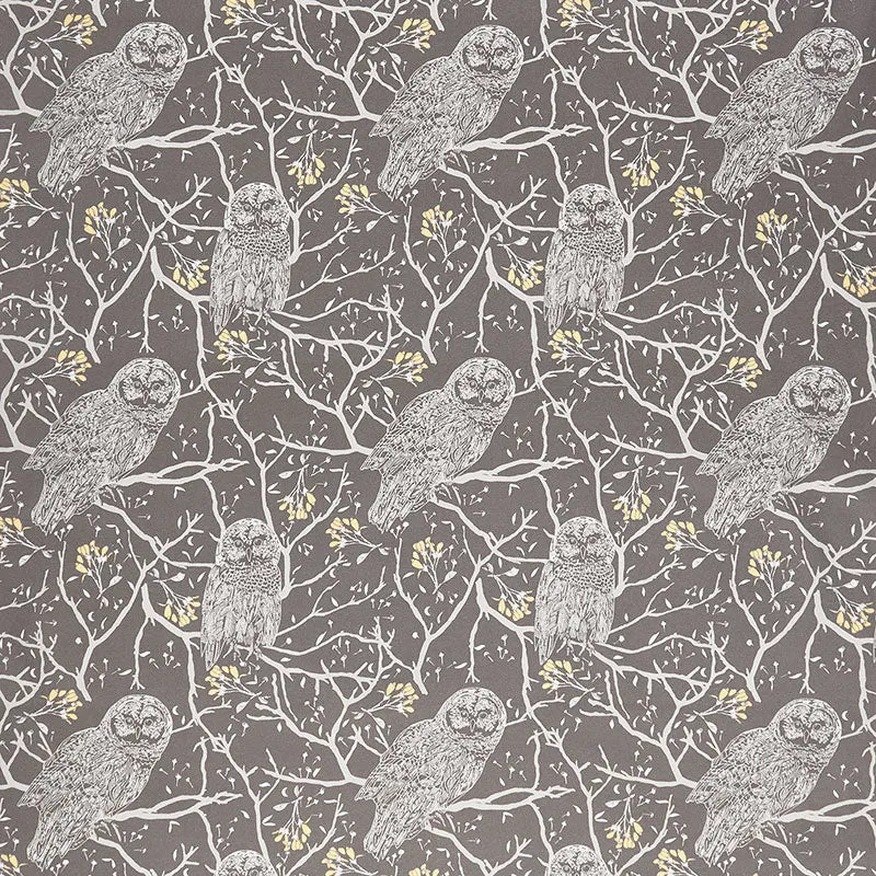 Through the Woods - Owl Main Charcoal Yardage