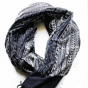 White & Black Cotton Stole | Scarf with Block printed Indian Floral & Leaf Design