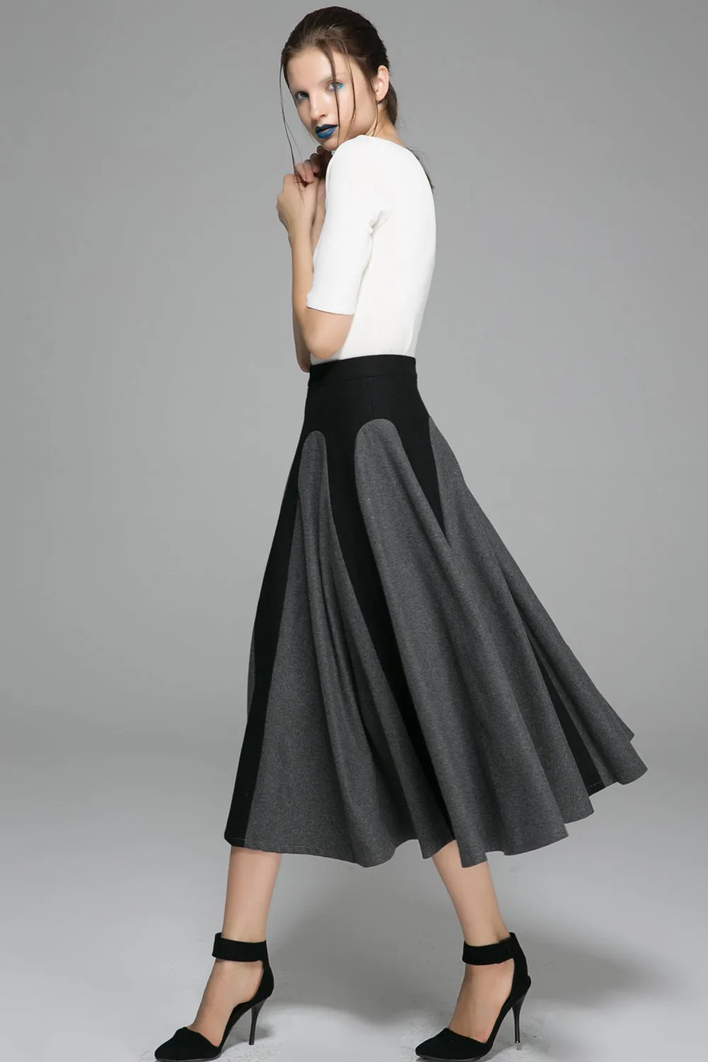 Winter wool skirt maxi skirt gray wool skirt 1381#