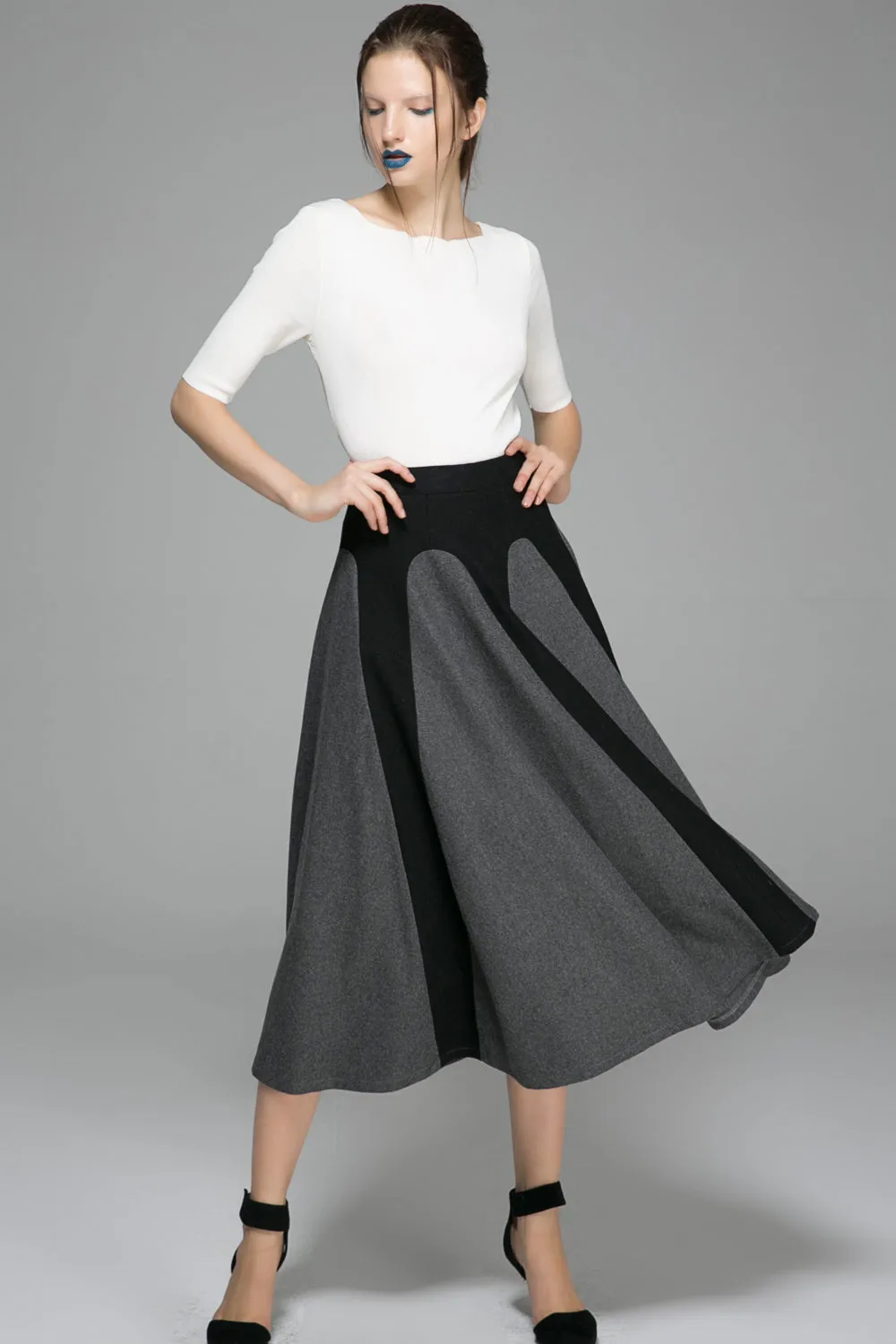 Winter wool skirt maxi skirt gray wool skirt 1381#